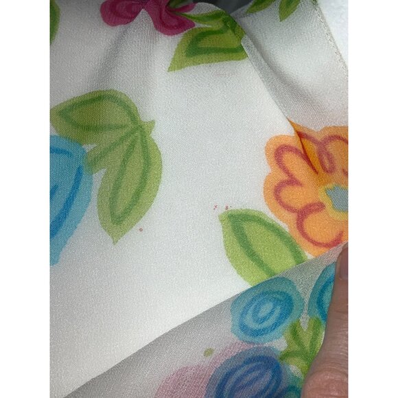 White Floral Scarf Sheer Poly Rectangular Colorful Arty Flowers Womens 60x12" - Picture 6 of 8